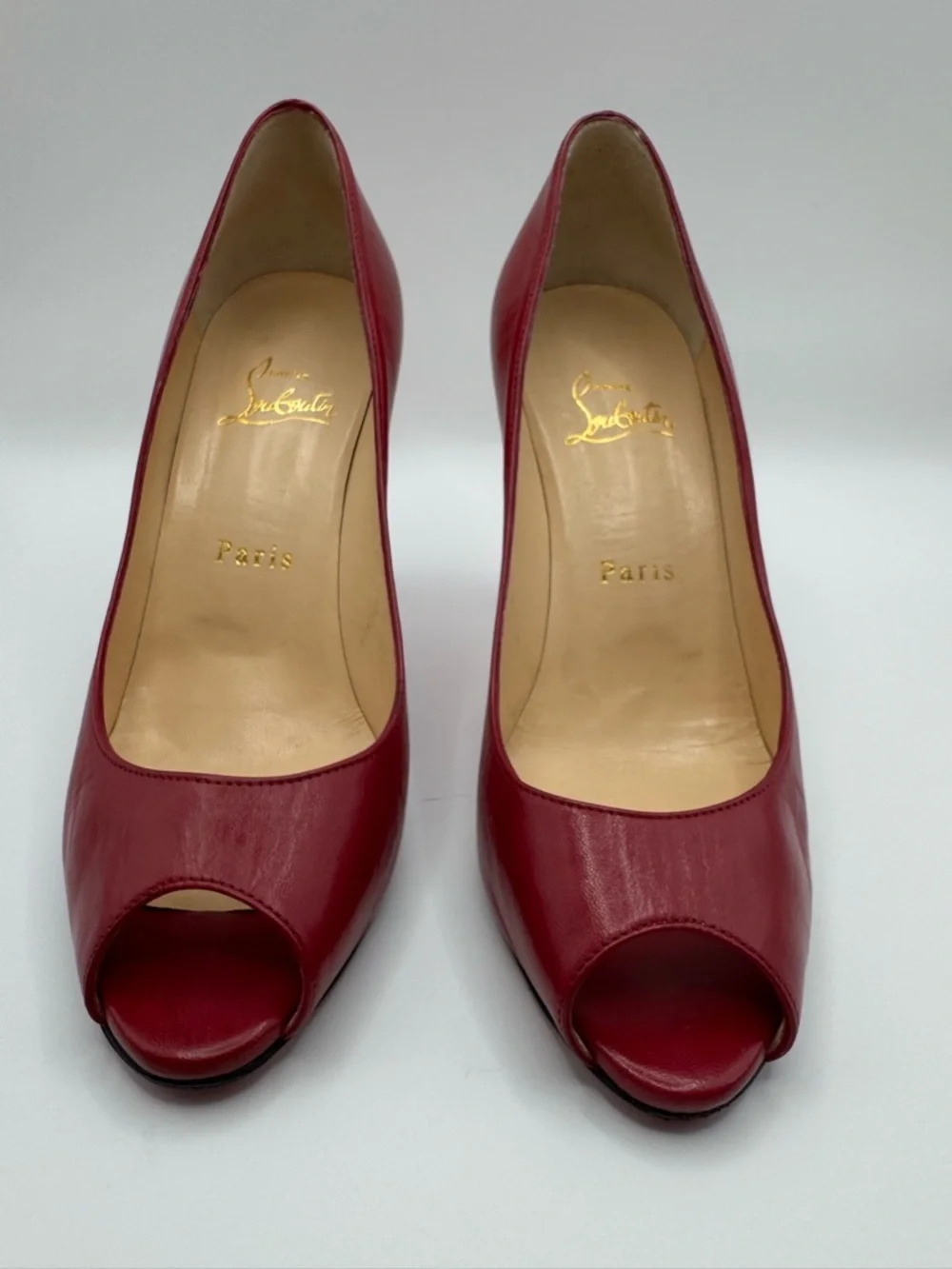 Christian Louboutin Very Privé 100 Peep-Toe Pump | Berry Leather | Size 37.5 - Picture 3 of 8